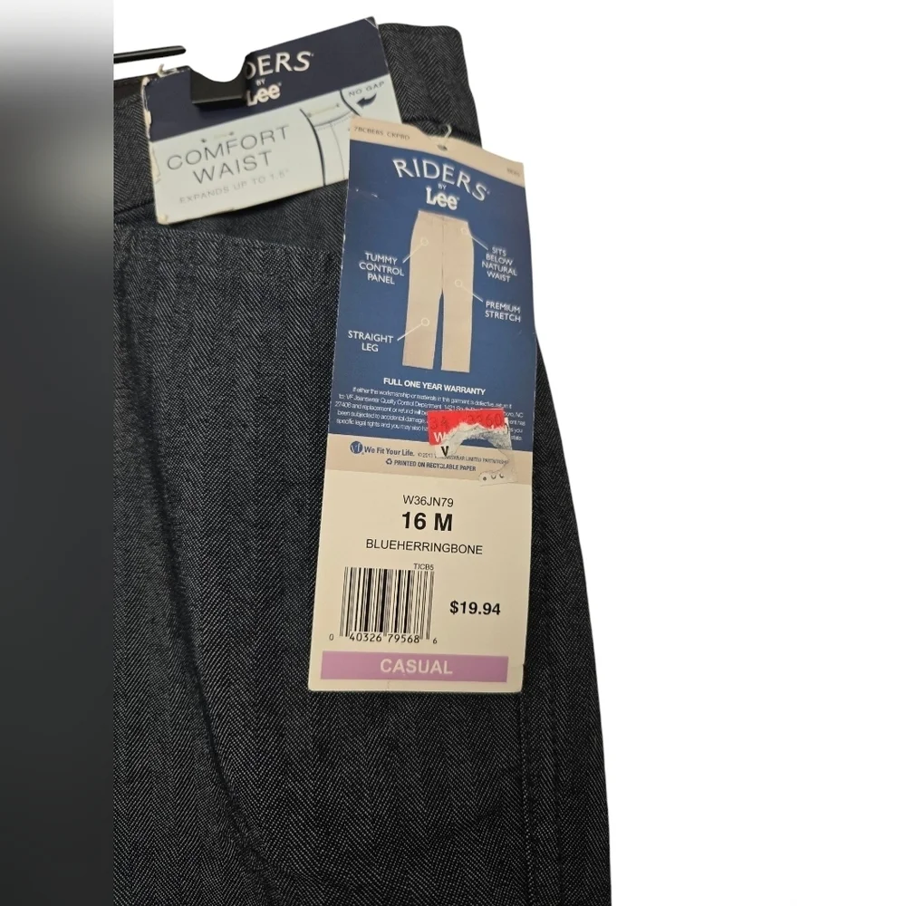 Riders By Lee Gray Pinstripe Pants Size 16M/16L NWT